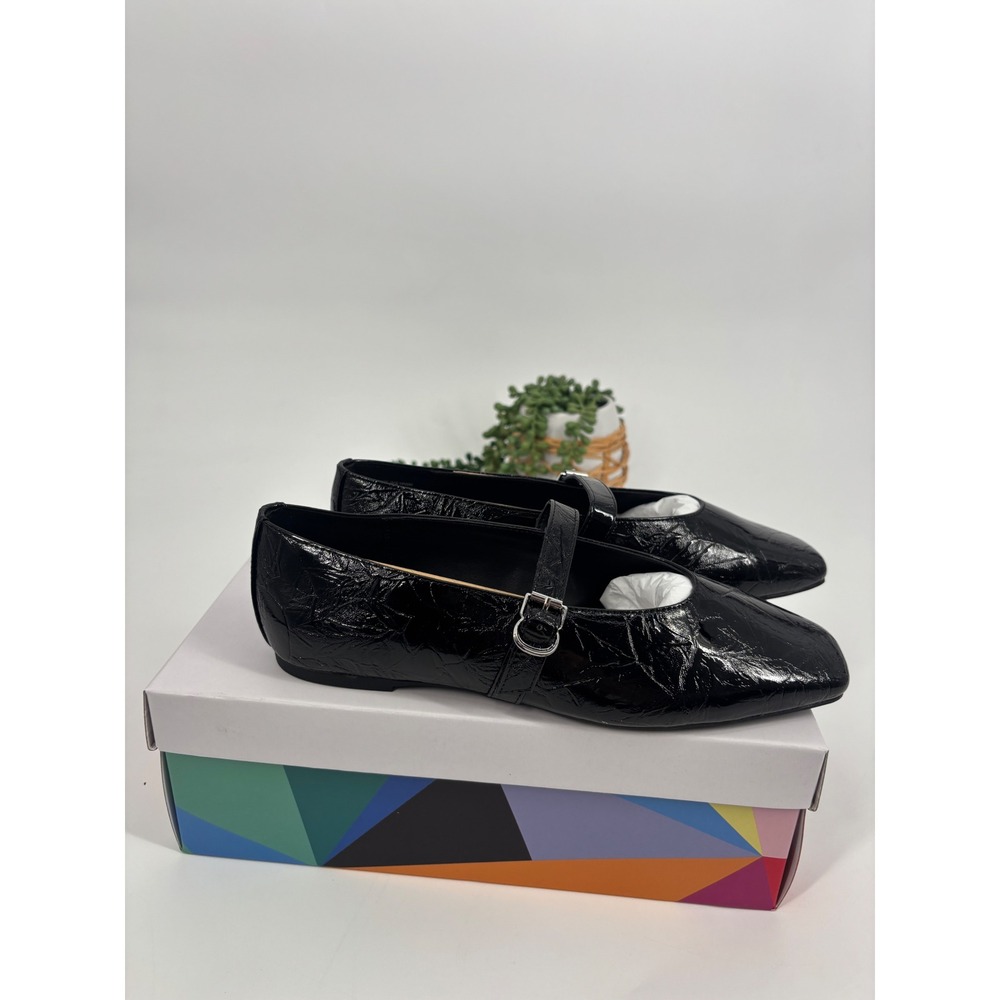 Katy Perry‎ The Evie Mary Jane Flats Black Patent Square Toe Womens 8 🔥SALE🔥